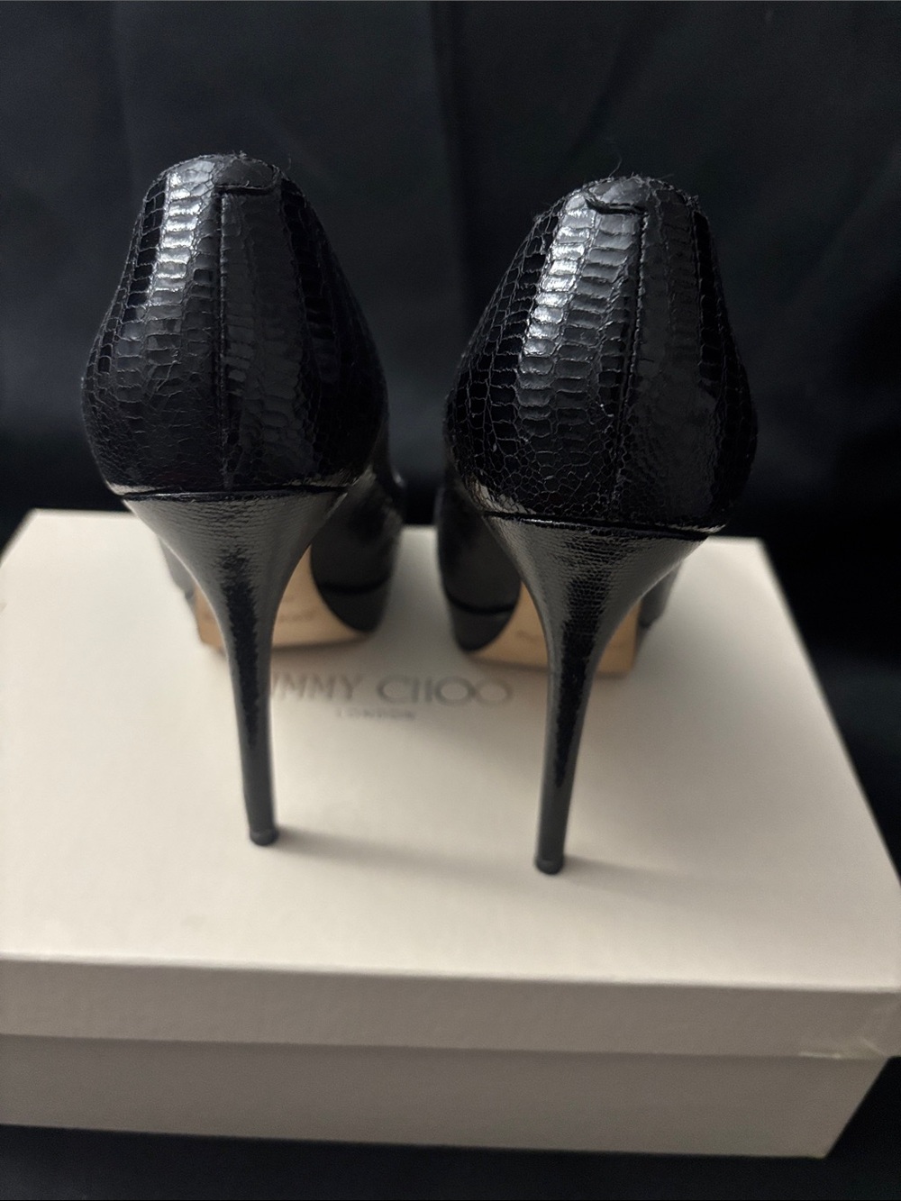 Jimmy Choo Black Croc-Embossed Patent Leather Pumps - Picture 3 of 13